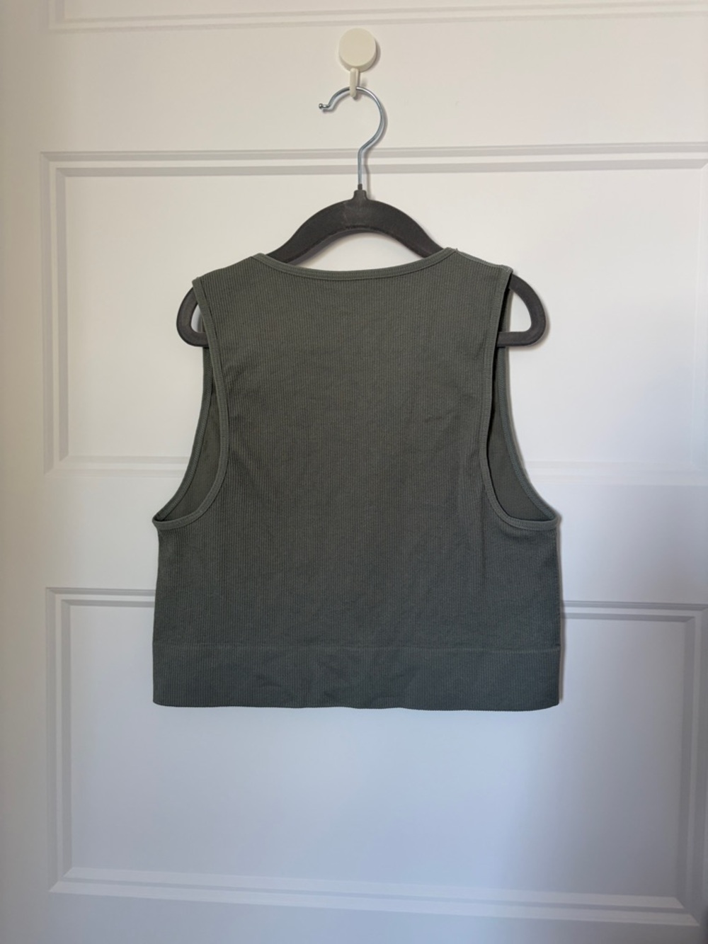 Olive Green Ribbed Cropped Tank - Picture 2 of 3